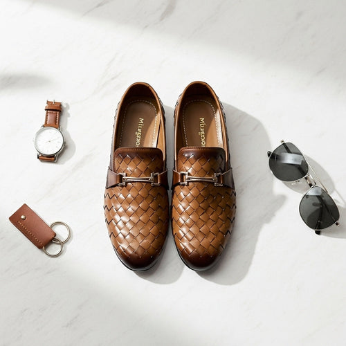 Woven Leather Loafers Lite Brown
