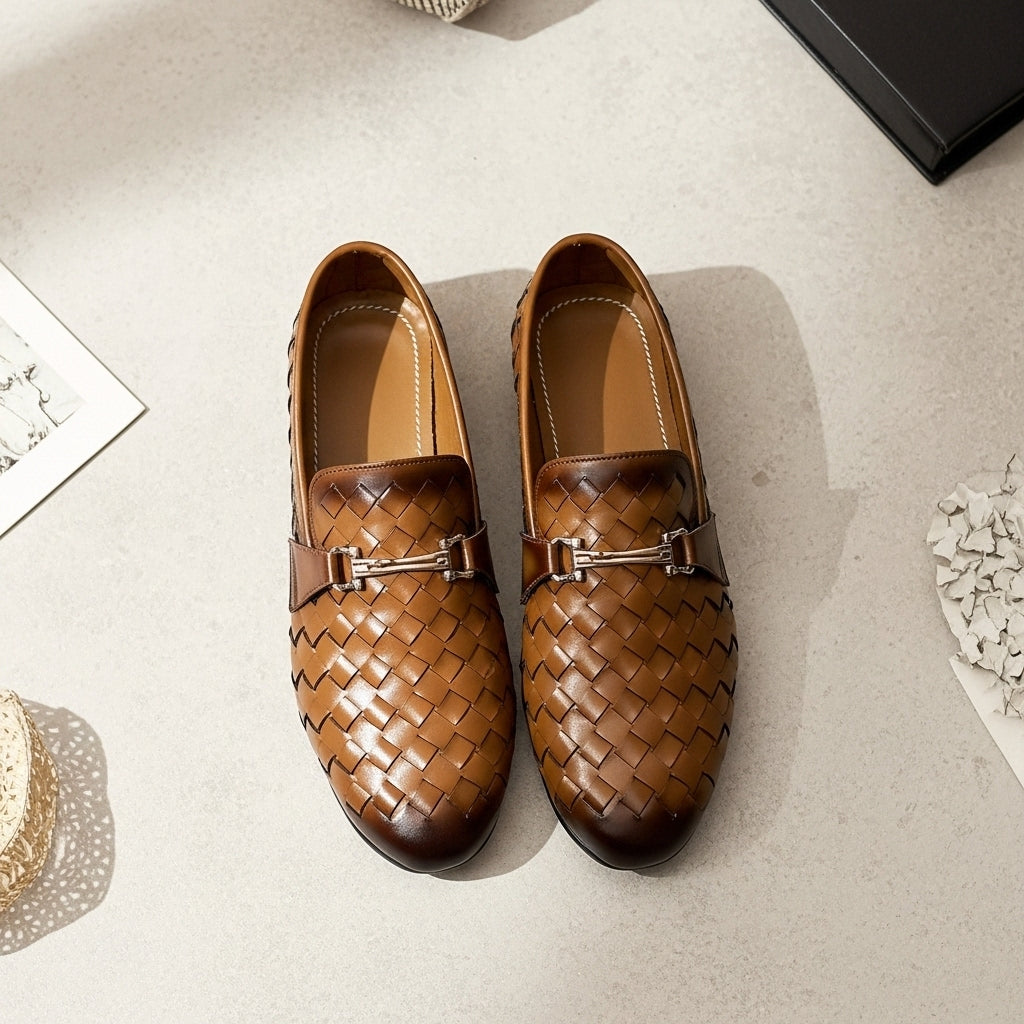 Woven Leather Loafers Lite Brown